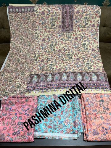 Indian Winter Pashmina Digital Plain Matching Bottom With Jaquard Stole