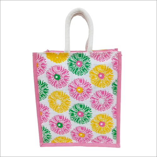 Light Pink Designer Printed Jute Bag