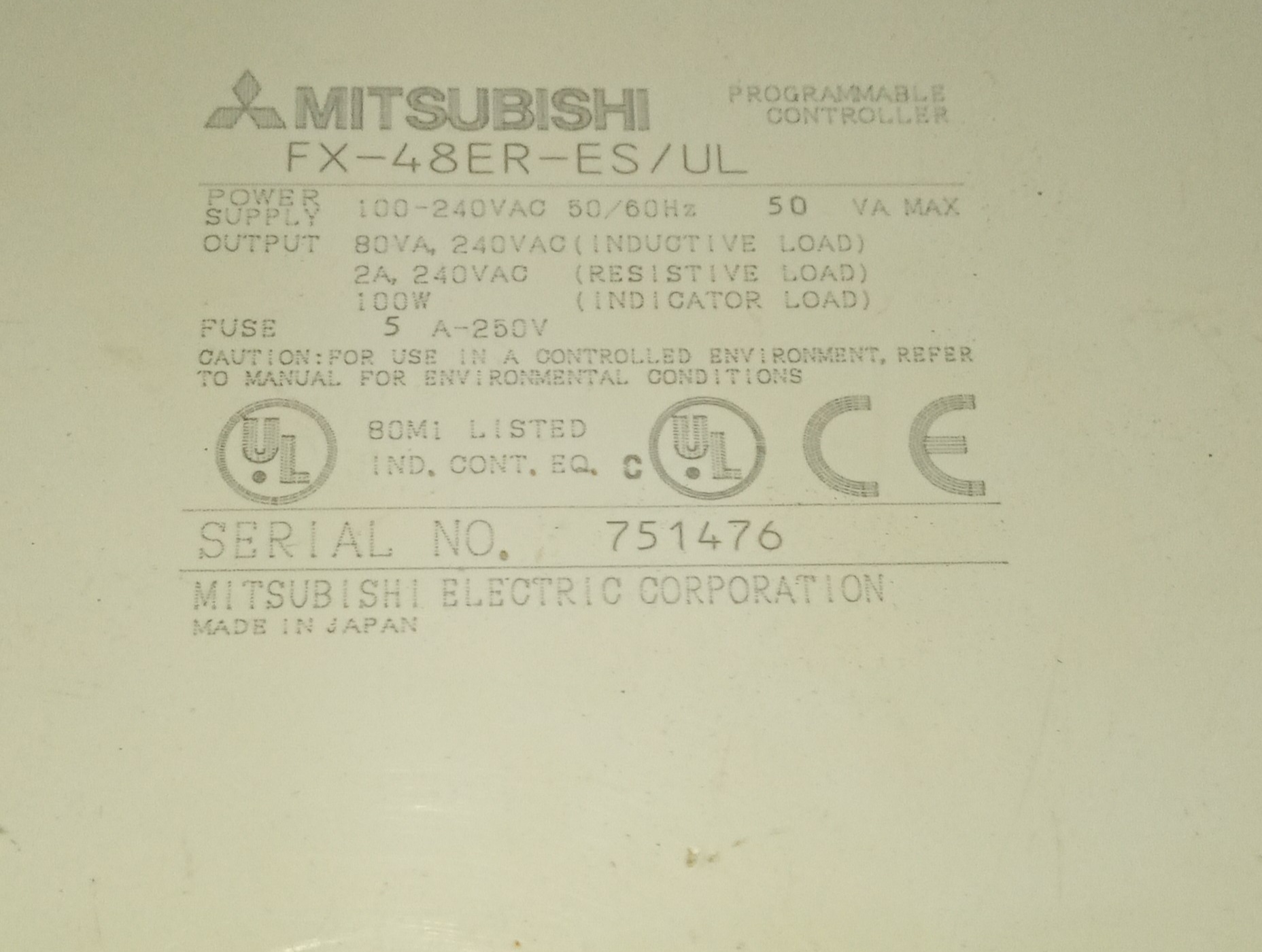 MITSUBISHI I/O MODULE FX-48ER-ES/UL