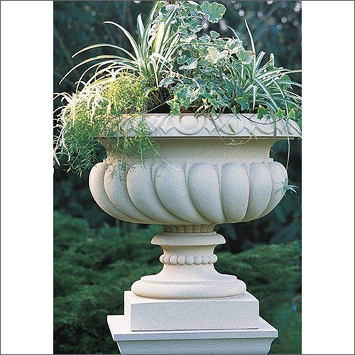 White Marble Large Outdoor Planter By STONE KALAKRITI