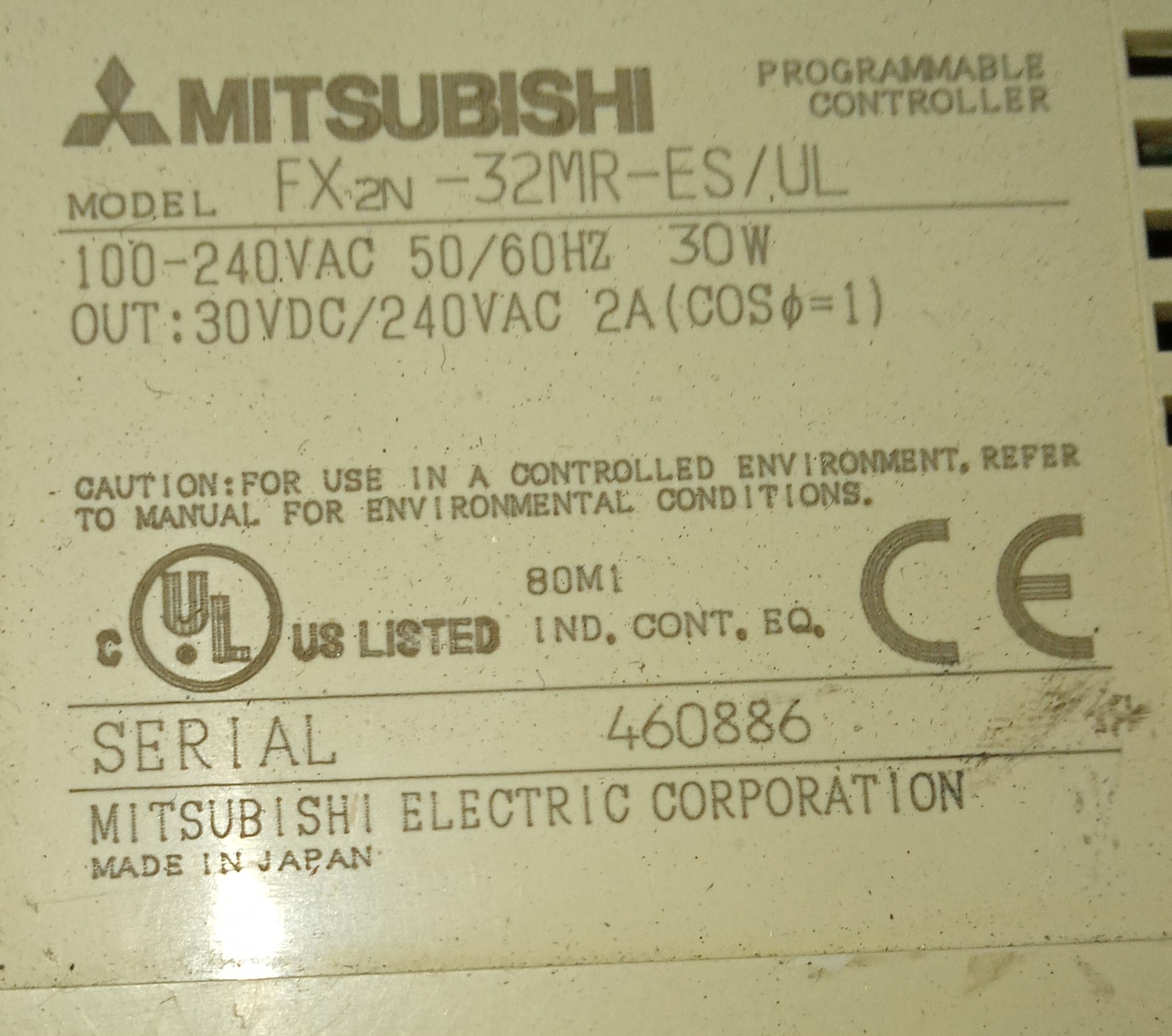 MITSUBISHI PROGRAMMABLE CONTROLLER FX2N-32MR-ES/UL