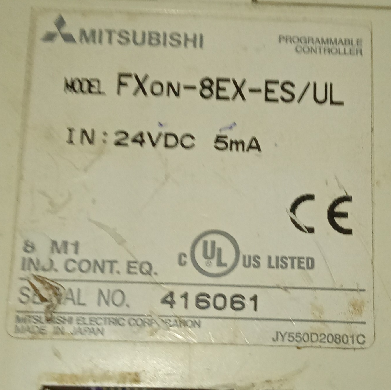 MITSUBISHI PROGRAMMABLE CONTROLLER FX0N-8EX-ES/UL