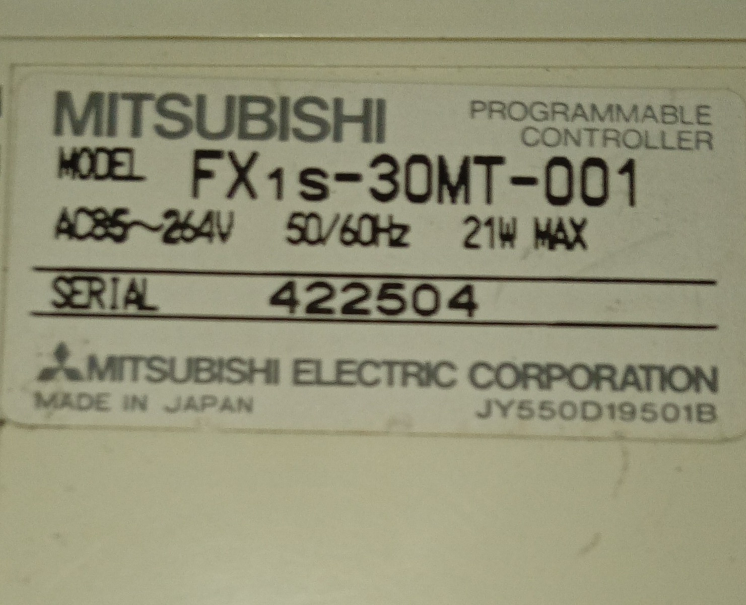 MITSUBISHI PROGRAMMABLE CONTROLLER FX1S-30MT-001