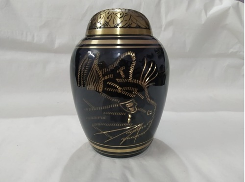 BRASS BLACK CAT FACED ENGRAVED CREMATION URN FUNERAL SUPPLIES