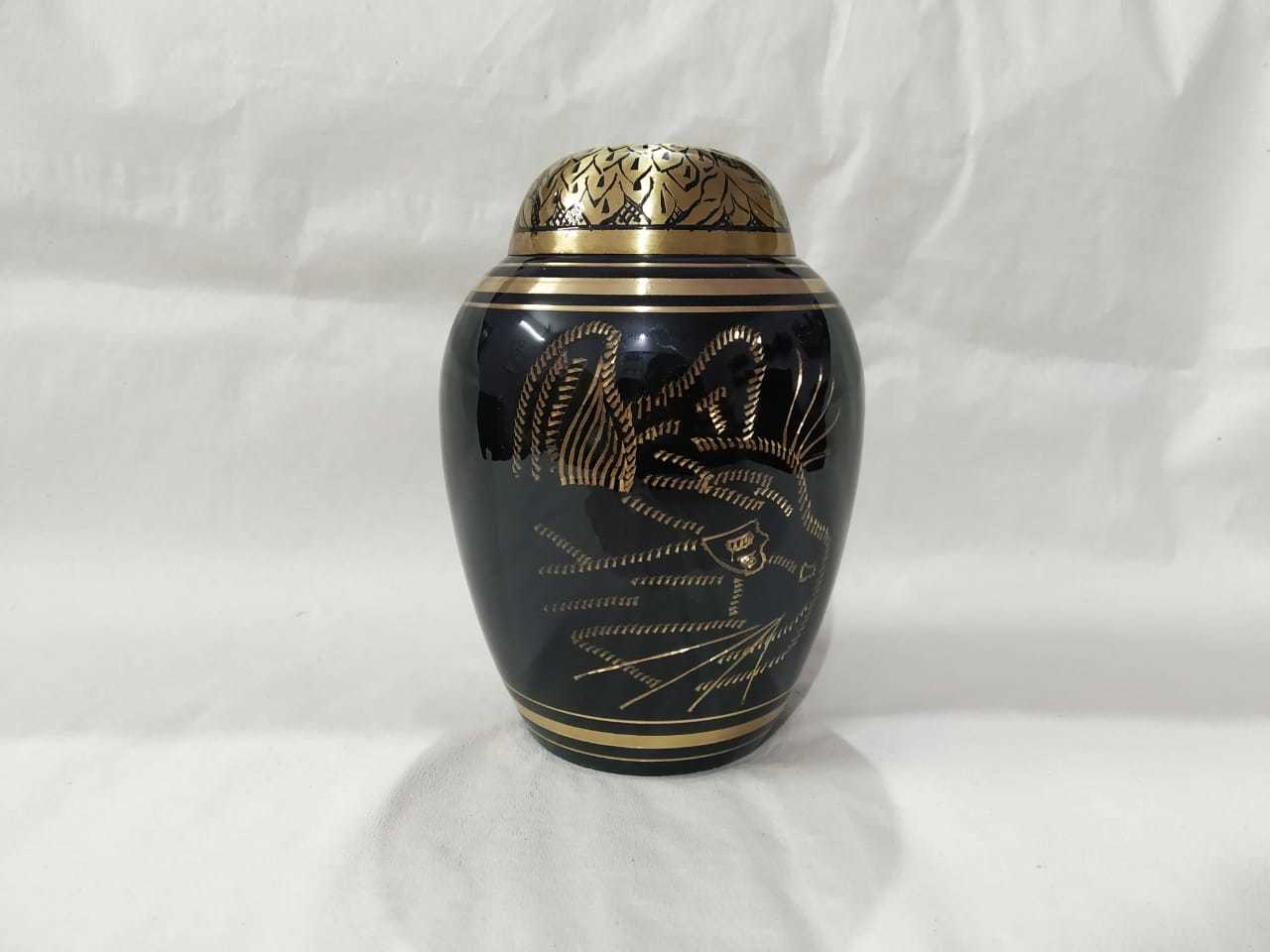 BRASS BLACK CAT FACED ENGRAVED CREMATION URN FUNERAL SUPPLIES