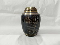 BRASS BLACK CAT FACED ENGRAVED CREMATION URN FUNERAL SUPPLIES