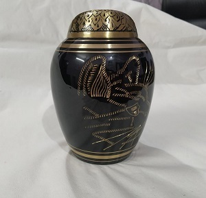 BRASS BLACK CAT FACED ENGRAVED CREMATION URN FUNERAL SUPPLIES