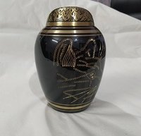 BRASS BLACK CAT FACED ENGRAVED CREMATION URN FUNERAL SUPPLIES