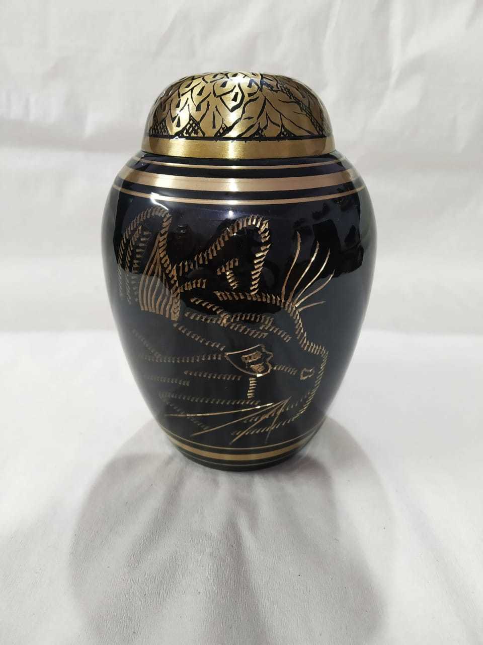 BRASS BLACK CAT FACED ENGRAVED CREMATION URN FUNERAL SUPPLIES