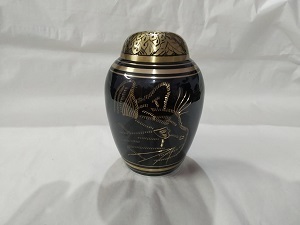 BRASS BLACK CAT FACED ENGRAVED CREMATION URN FUNERAL SUPPLIES