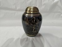 BRASS BLACK CAT FACED ENGRAVED CREMATION URN FUNERAL SUPPLIES