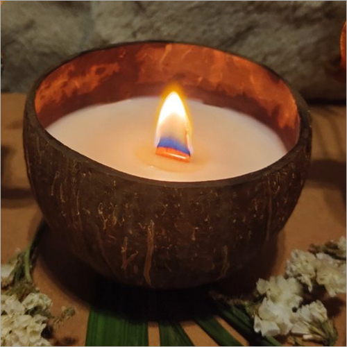 Natural Coconut Bowl Wick Soy Wax Candle Size: Height 7.5 Cm Approx