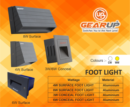 Gear-Up Foot Light - Aluminium 3-8 Watt Power Factor: 0.90 | Conceal and Surface Shape Ideal for Bedrooms and Commercial Spaces