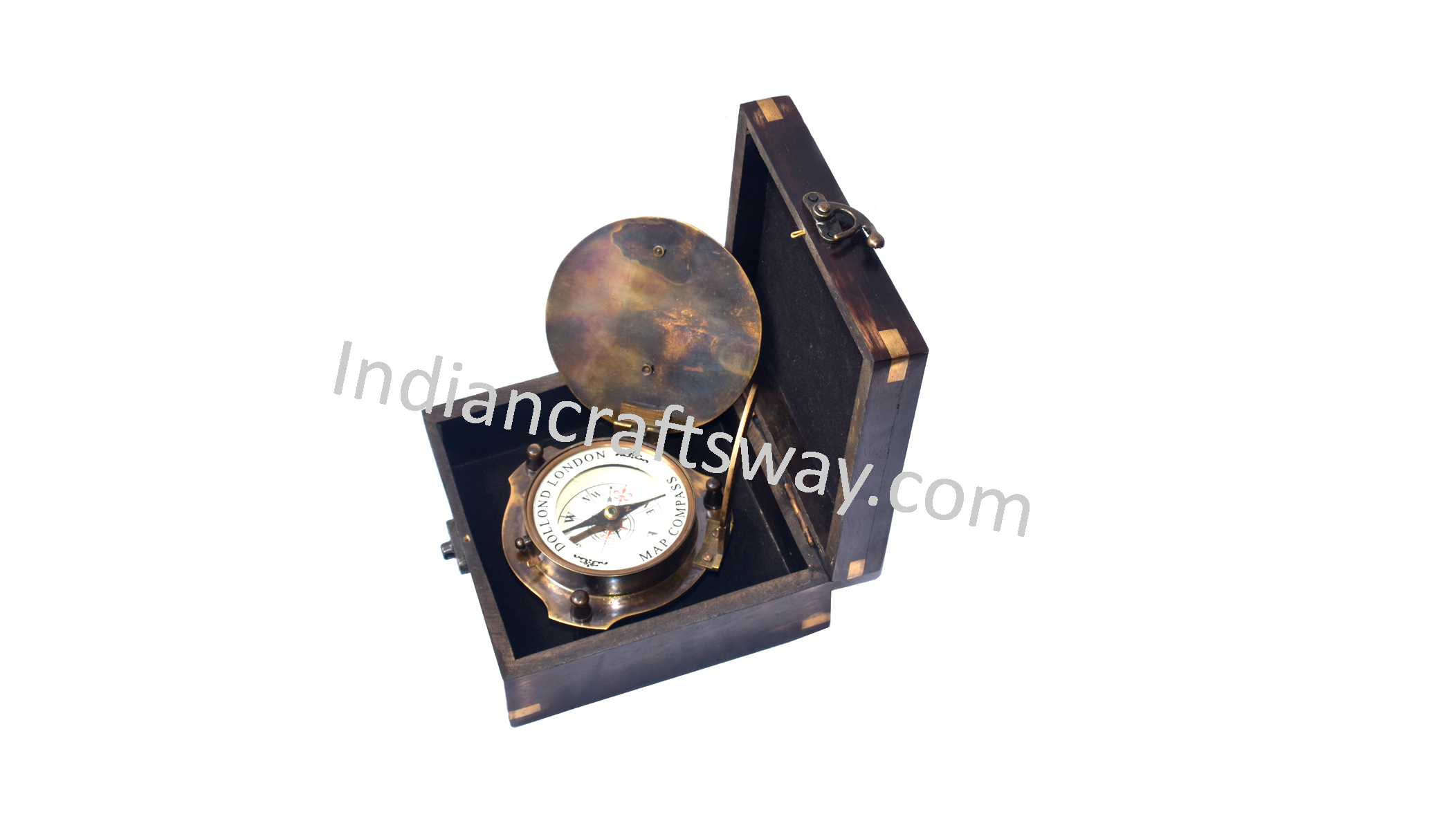 Antique Brass sundial compass with wooden box 2 tone finish