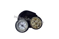 Antique Brass pocket compass with leather box glass print 2 tone finish