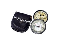 Antique Brass pocket compass with leather box glass print 2 tone finish