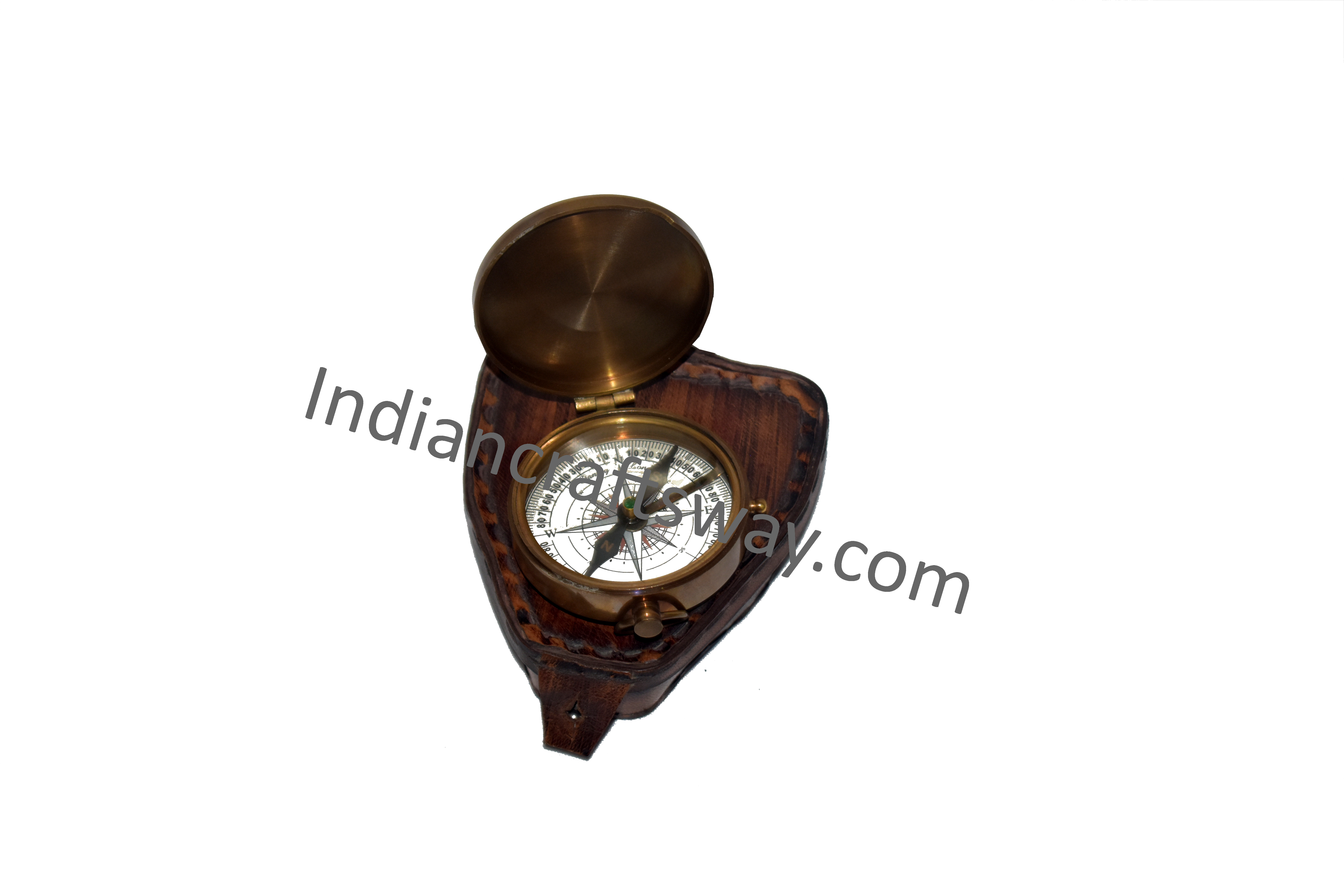 Antique Brass flat  compass 21/2 leather box BA finish