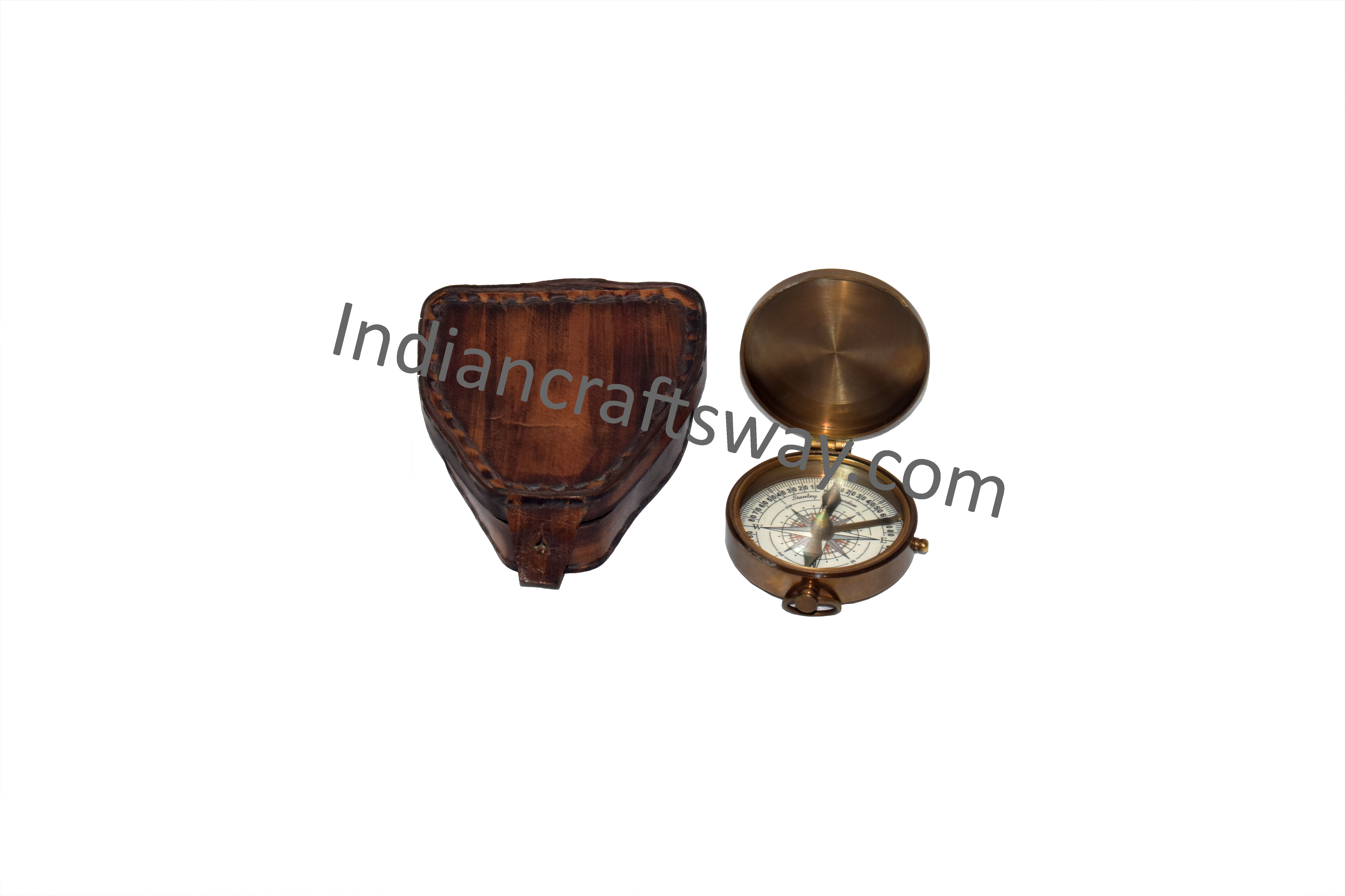 Antique Brass flat  compass 21/2 leather box BA finish