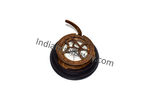 Antique Brass sundial compass with wooden box BA finish