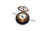Antique Brass Sundial Compass With Wooden Box Ba Finish