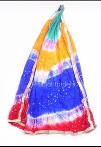 Art Silk Bandhani Dupatta - 2.25 Meter, Multi Color Red Blue Yellow White Green With Lace Edges | Ethnic Wear, Washable, All Season