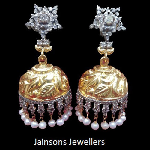 Diamond Studded Gold Jhumki