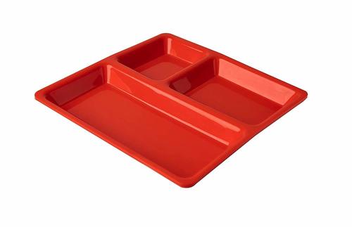 SWIFT INTERNATIONAL Food-Grade Virgin Plastic (Microwave-Safe) 3-Compartments Divided-Dinner 9 Inches Pav Bhaji Plates (12, Red)