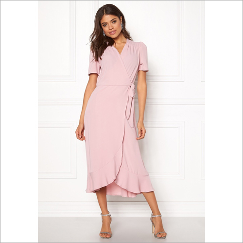 Any Color Ladies Pink Wrap One Piece Dress