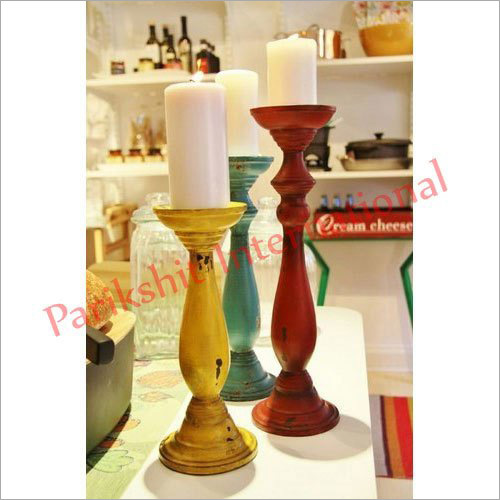 Antique Handicraft Wooden Candle Stand Set