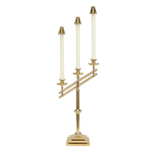 BRASS HIGH QUALITY NEW STYLE CANDLE STAND WITH THREE ARM CHURCH SUPPLIES