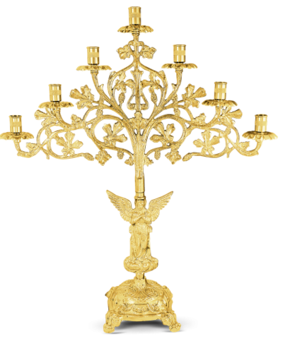 BRASS MENORAH WITH ANGEL ENGRAVED BEAUTIFUL CANDLE HOLDER CHURCH SUPPLIES