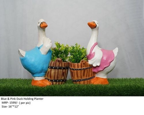 All Color Blue & Pink Duck Holding Planter