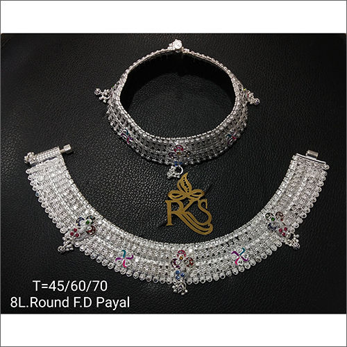 8l Round Fd Silver Anklets