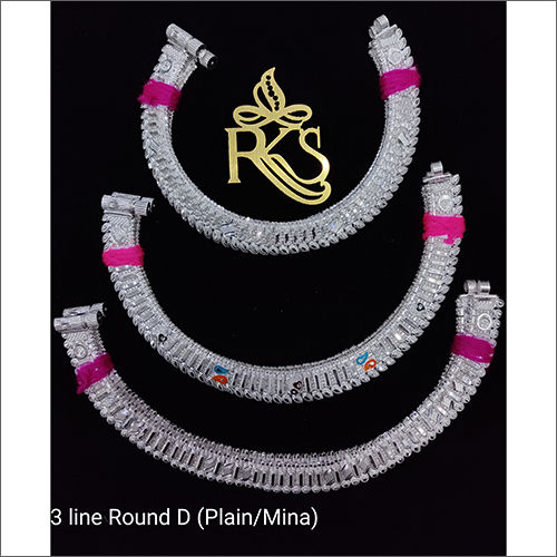 3 Line Round D Plain-Mina Silver Anklets