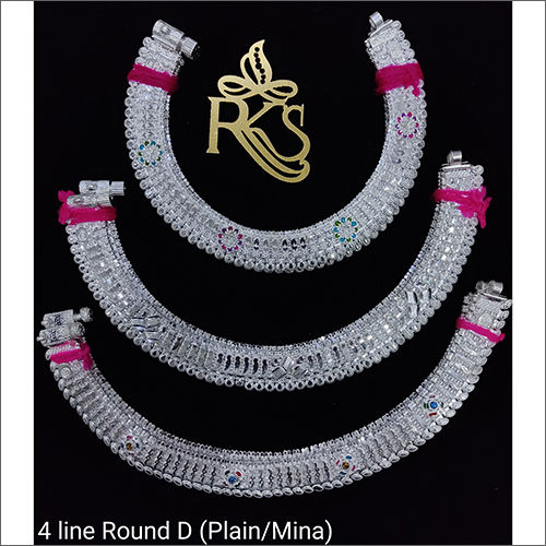 4 Line Round D Plain-Mina Silver Anklets