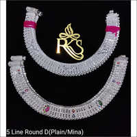 5 Line Round D Silver Anklets