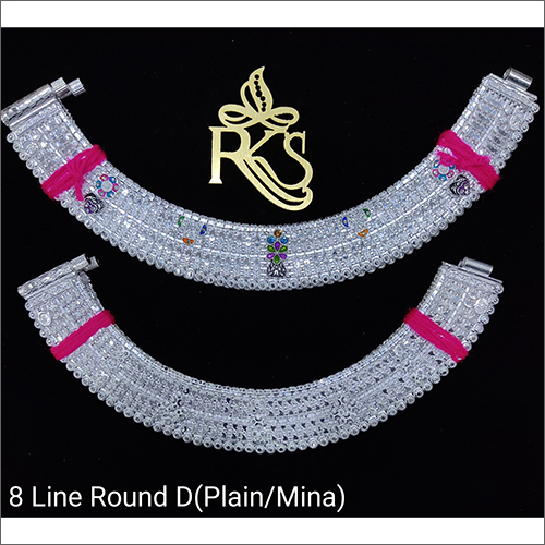 8 Line Round D Silver Anklets