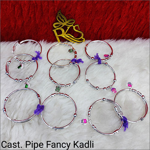 Cast Pipe Round Silver Bangles