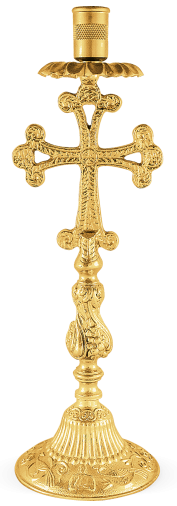 BRASS LEAVES ENGRAVED THREE ARM CANDLE HOLDER CHURCH SUPPLIES