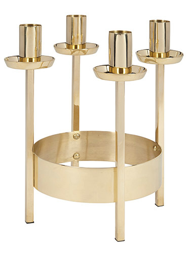 BRASS LEAVES ENGRAVED THREE ARM CANDLE HOLDER CHURCH SUPPLIES