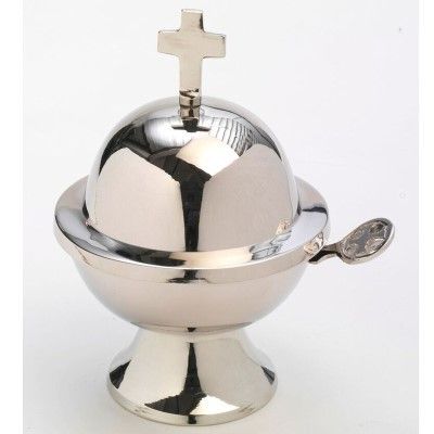 BRASS NICKEL PLATED CENSER BOAT WITH CROSS CHURCH SUPPLIES