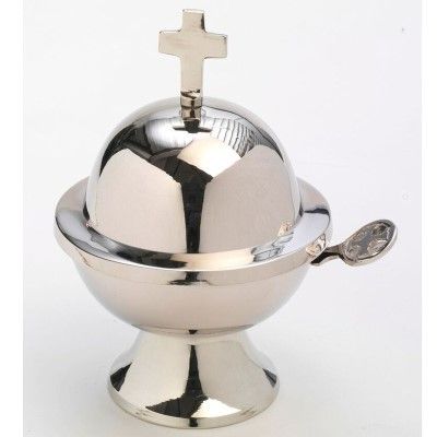 Brass Nickel Plated Censer Boat With Cross Church Supplies