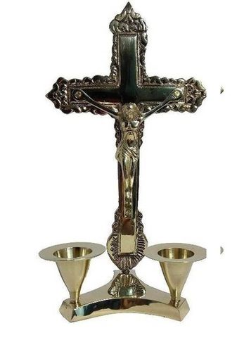 CROSS CRUICIFIX BRASS CANDLE HOLDER CHURCH SUPPLIES