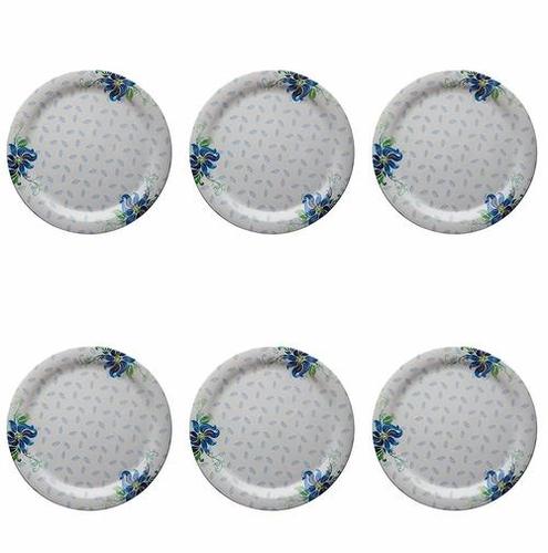 Swift International Unbreakable Lightweighted Melamine Round Full Size Blue Floral Designed (11 Inch) Dinner/Lunch Plates (Pack Of 6) Size: 11 Inch