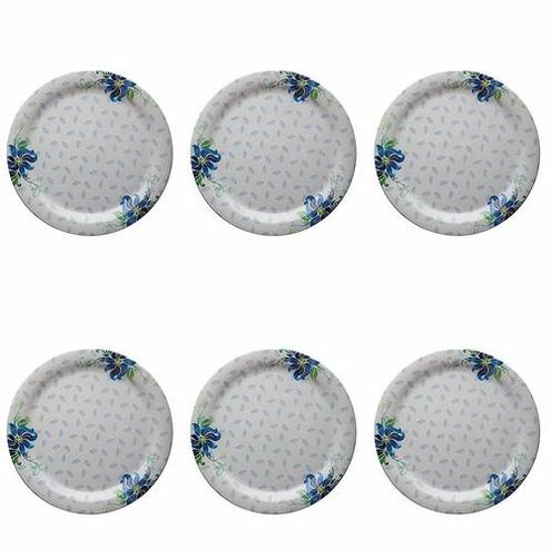 SWIFT INTERNATIONAL Unbreakable Lightweighted Melamine Round Full Size Blue Floral Designed (11 Inch) Dinner/Lunch Plates (Pack of 6)