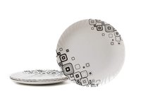 SWIFT INTERNATIONAL Lightweight Melamine Round Full Size (11 Inch) Dinner/Lunch Plates (6, White-Black)