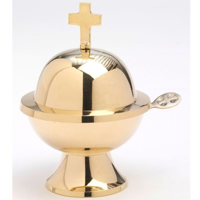 BRASS NEW CENSER BOAT WITH UPPER AND SIDE CROSS CHURCH SUPPLIES