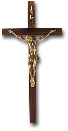 Wooden Cross Wall Hanging With Brass Cruicifix Church Supplies