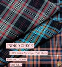 Indigo Check 100% Cotton Yarn Dyed Twill Check Shirting Fabric