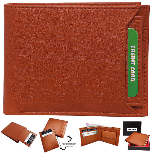 Mens Wallet Pu Leather Tan Bi-Fold Gents Purse Size: 11.5 X 9 X 1 Cm